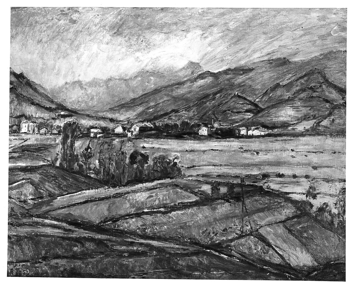 L'altopiano di Rovetta in settembre, paesaggio autunnale (dipinto) di Tosi Arturo (sec. XX)