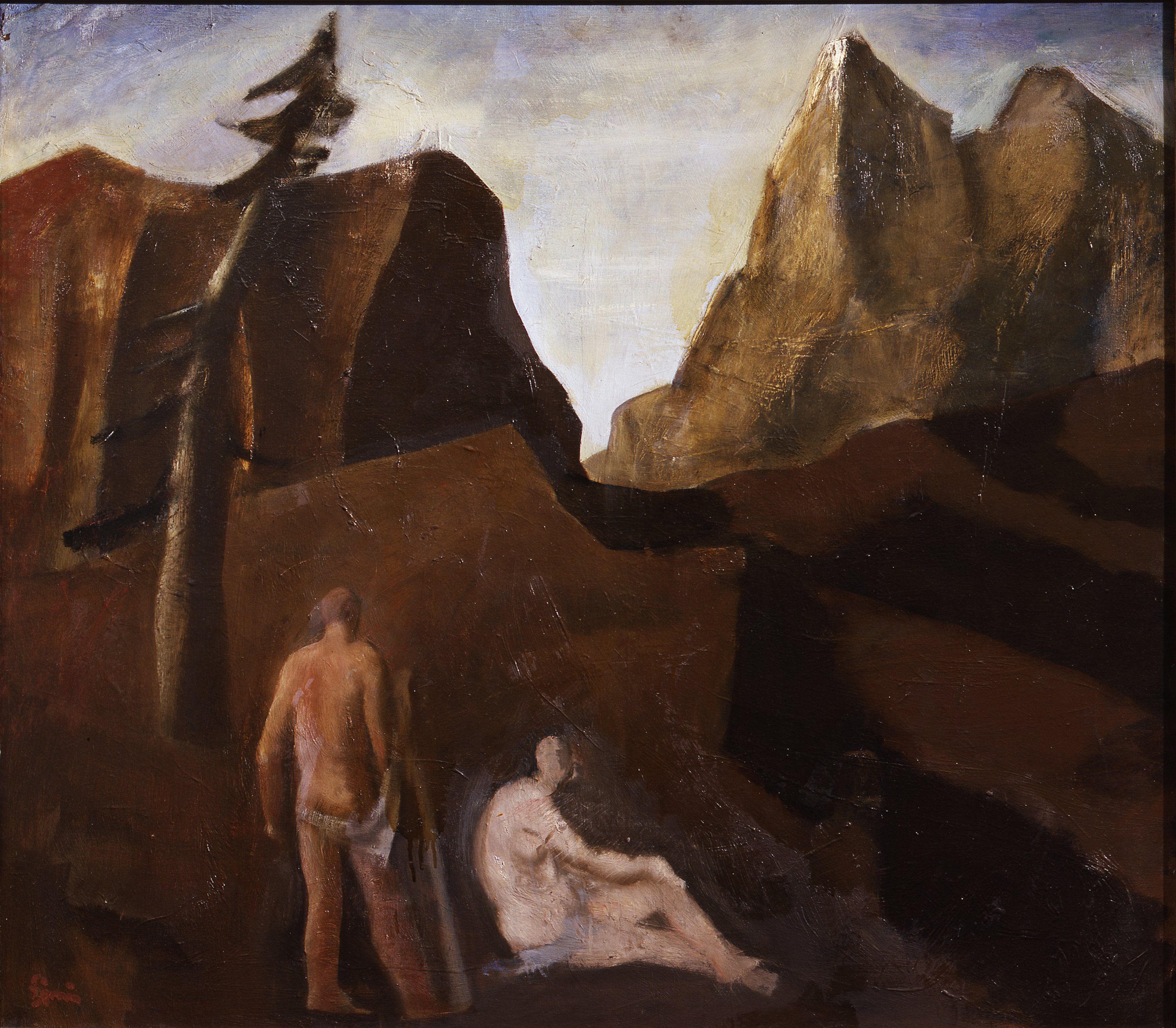 Meriggio, paesaggio con figure (dipinto) di Sironi Mario (sec. XX)