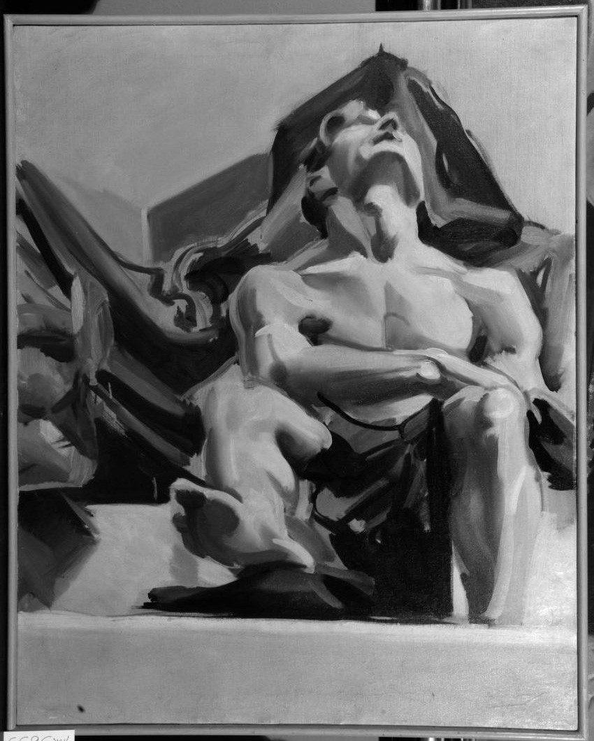 figura maschile nuda (dipinto) di Ambron Emilio (sec. XX)