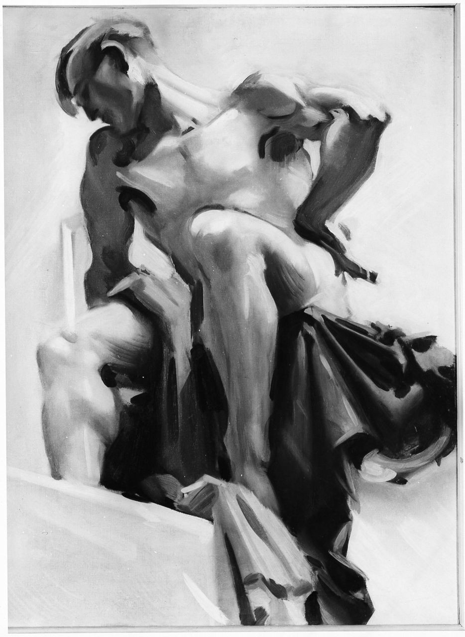 figura maschile nuda (dipinto) di Ambron Emilio (sec. XX)