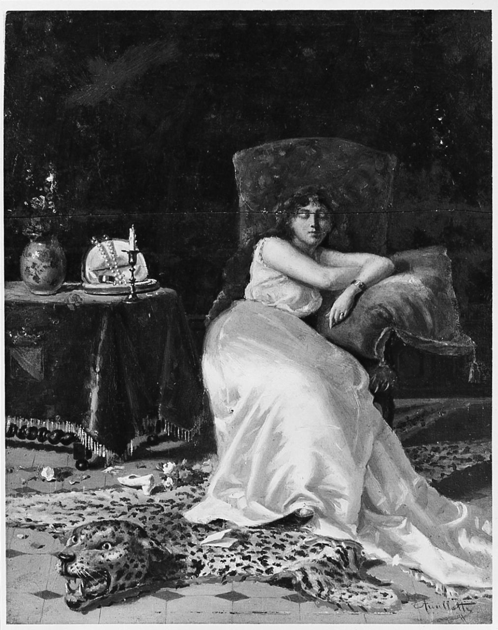 Après le bal, interno con figura femminile (dipinto) di Ancillotti Torello (sec. XIX)