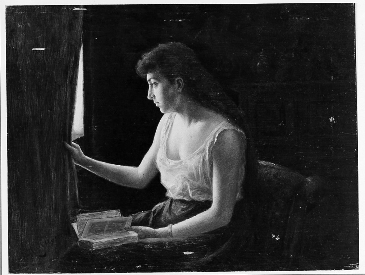 Attesa, interno con figura femminile (dipinto) di Ancillotti Torello (sec. XIX)