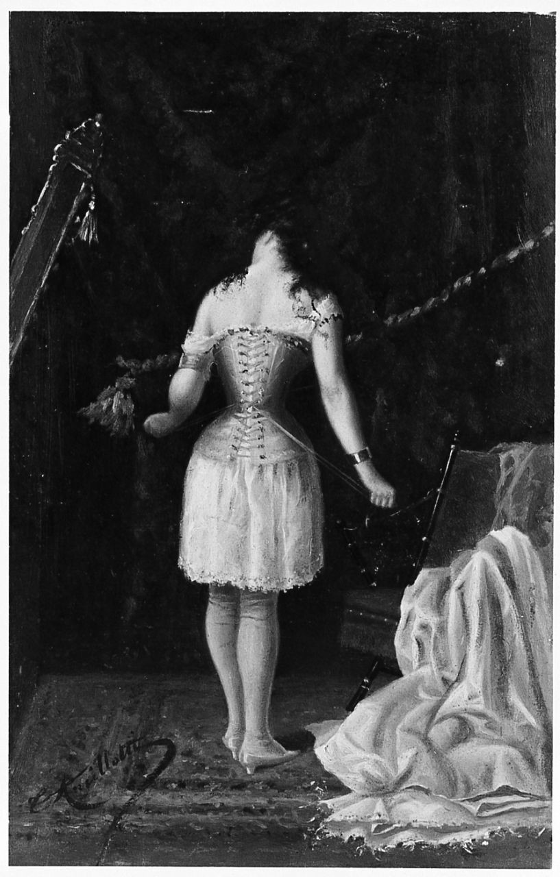 Après, interno con figura femminile (dipinto) di Ancillotti Torello (sec. XIX)