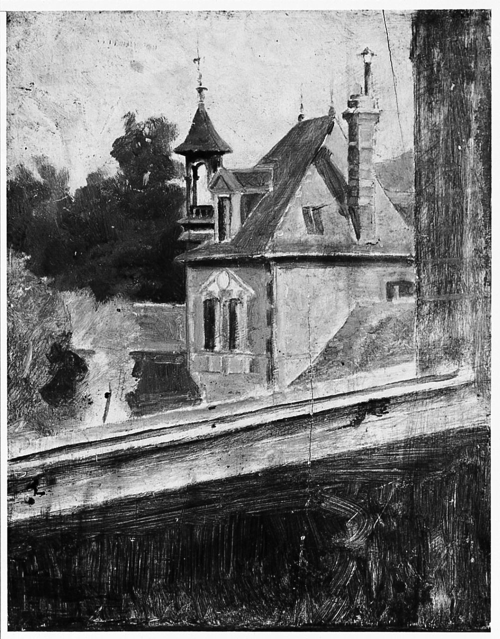 Dalla finestra nello studio, veduta di città da una finestra (dipinto) di Ancillotti Torello (sec. XIX)