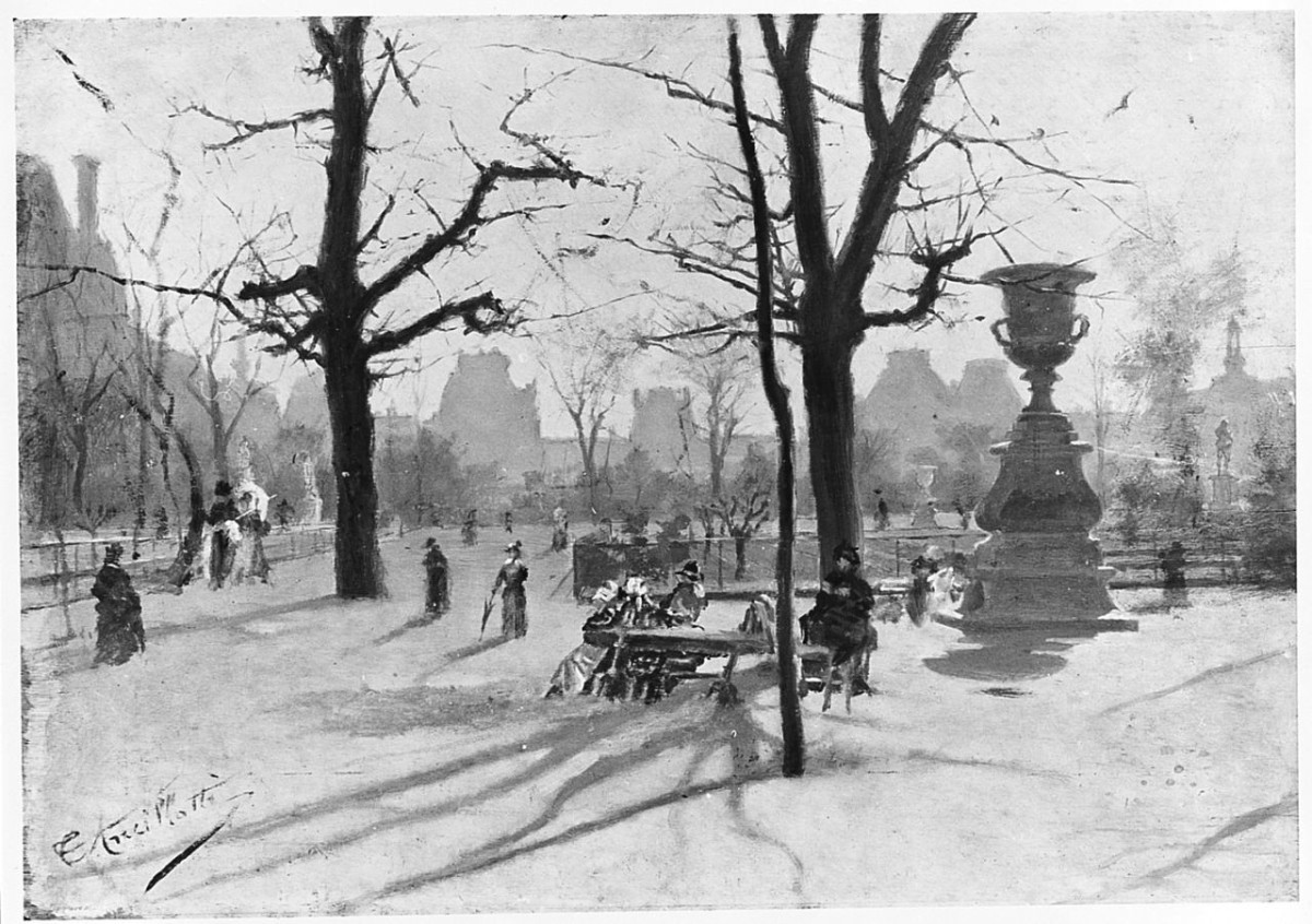 Hiver, giardino cittadino in inverno (dipinto) di Ancillotti Torello (sec. XIX)