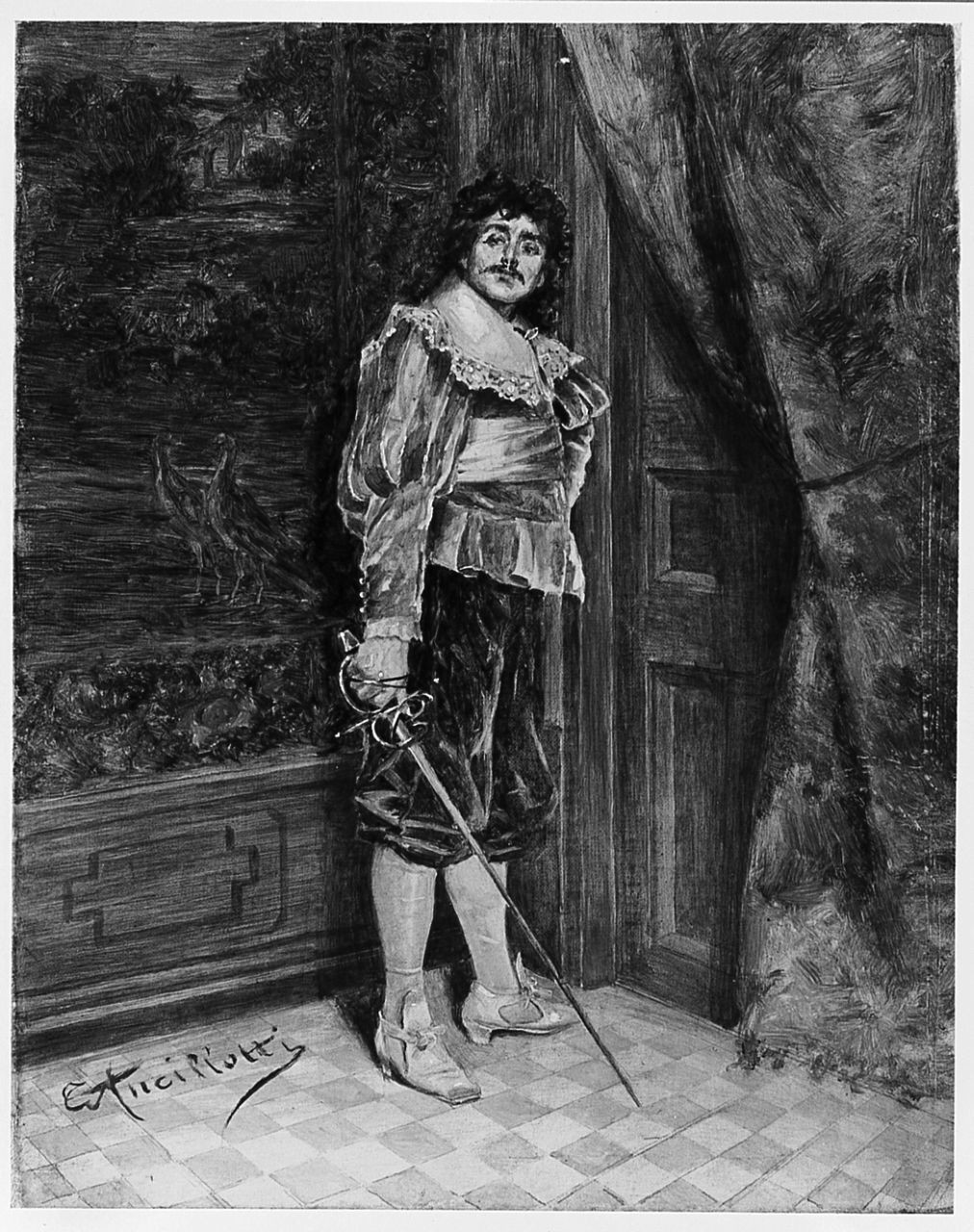 étude d'homme en costume, figura maschile (dipinto) di Ancillotti Torello (sec. XIX)