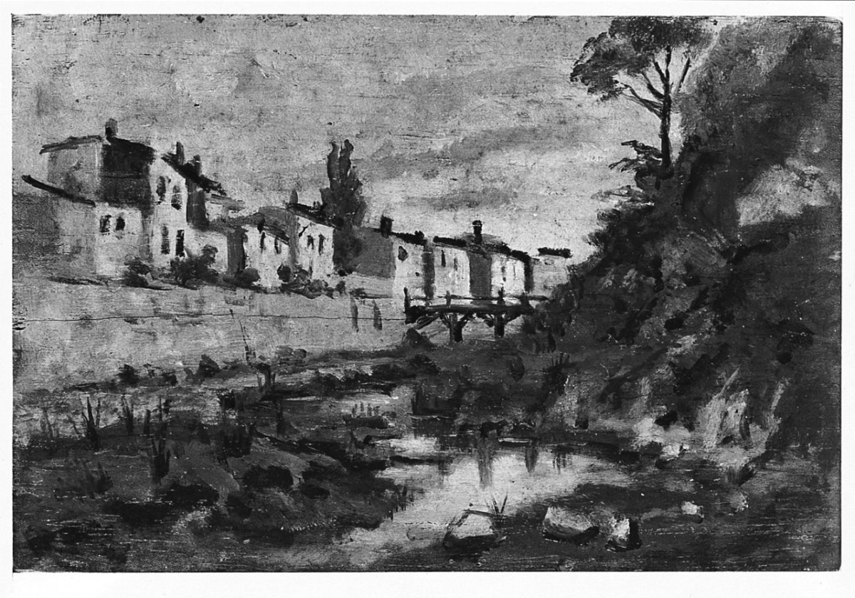Pays du nord, veduta di cittadina del nord (dipinto) di Ancillotti Torello (sec. XIX)
