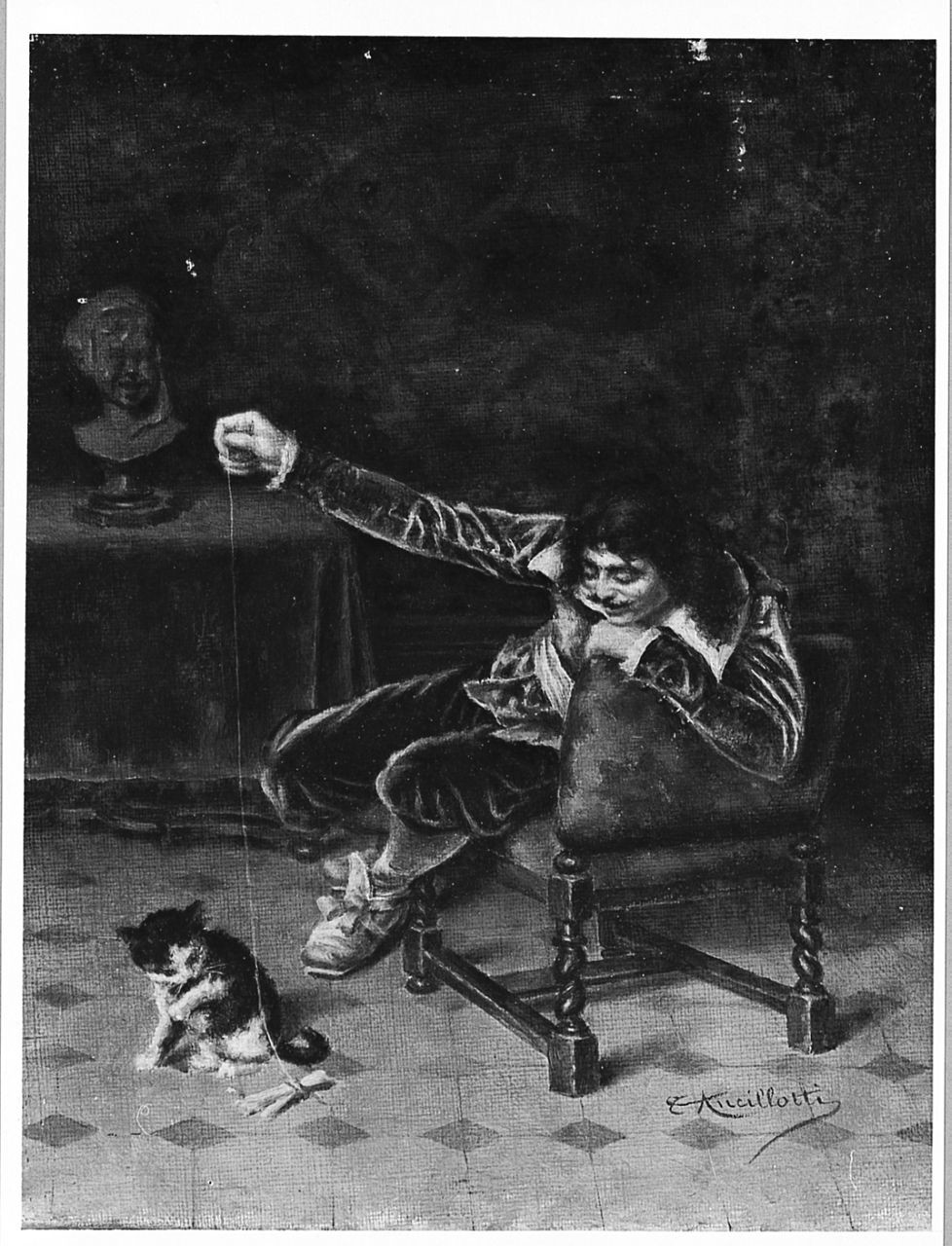 La sieste, figura maschile che giuoca con un gatto (dipinto) di Ancillotti Torello (sec. XIX)