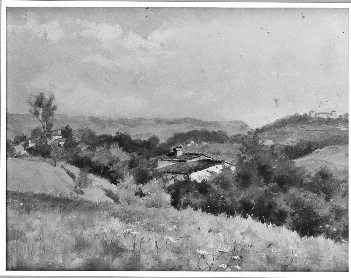 Casa al sole, paesaggio rurale (dipinto) di Ancillotti Torello (sec. XIX)