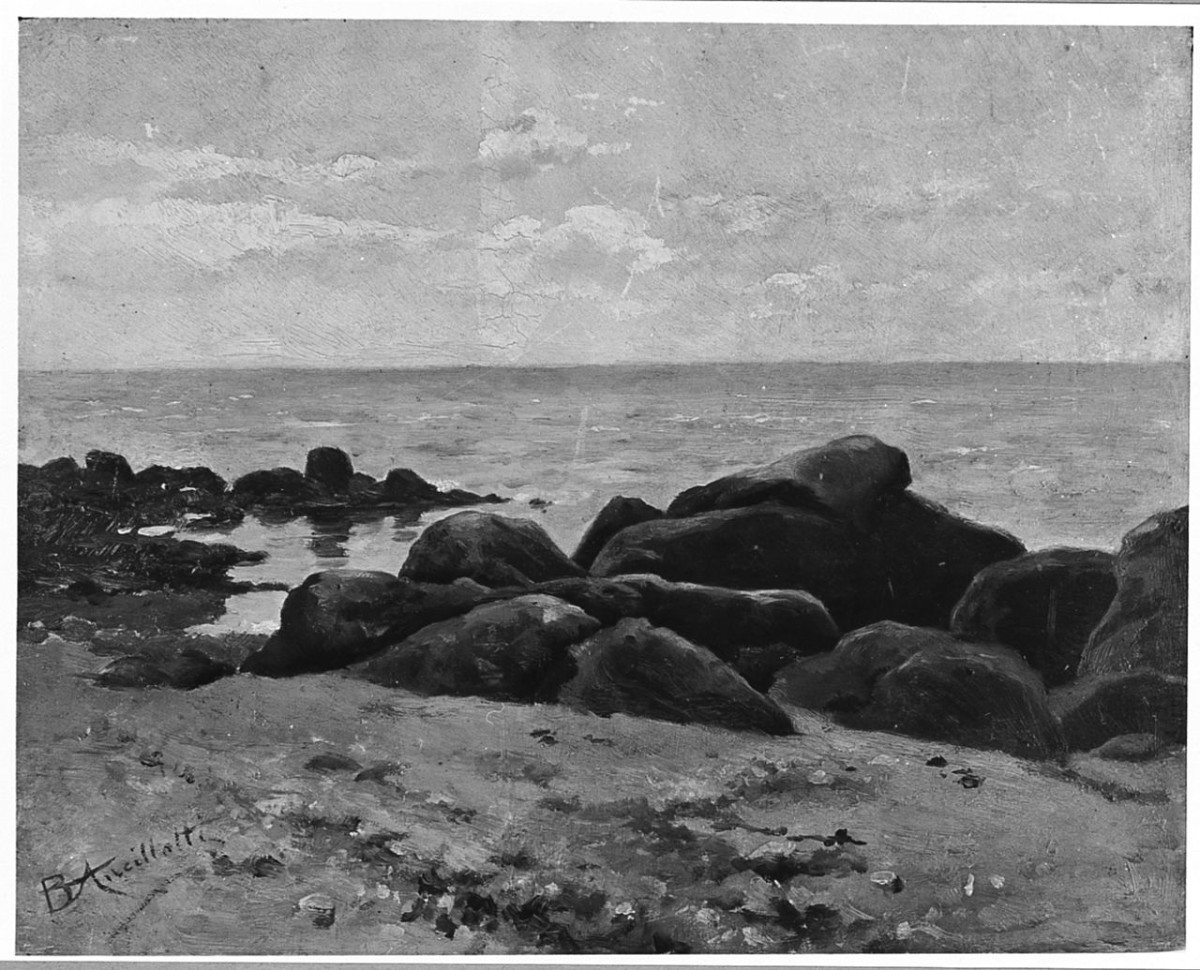 Marina (scogliera), paesaggio marino (dipinto) di Ancillotti Goretti Beatrice (sec. XX)