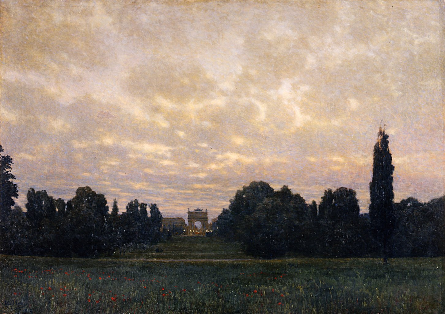 Crepuscolo, paesaggio (dipinto) di Belloni Giorgio (sec. XX)