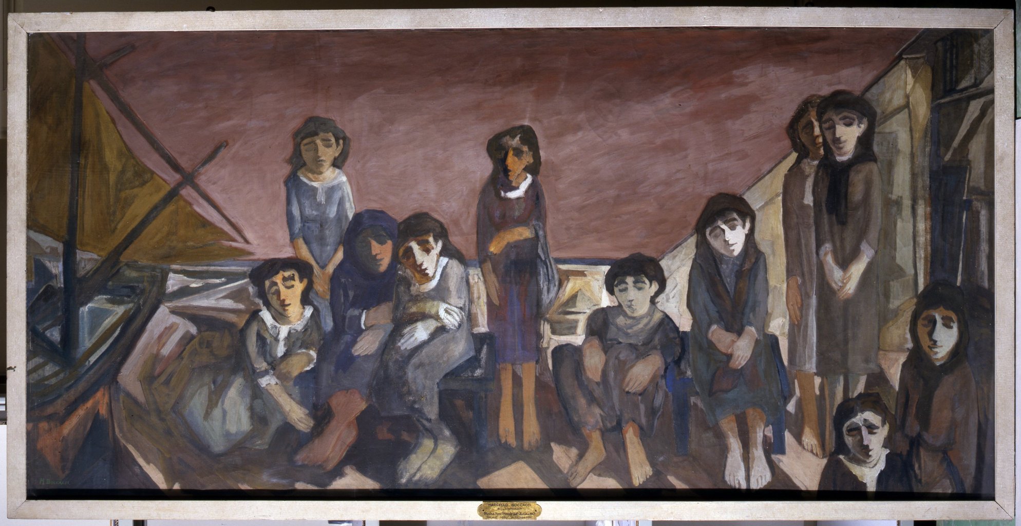 Gli alluvionati, figure maschili e femminili (dipinto) di Boccacci Marcello (sec. XX)