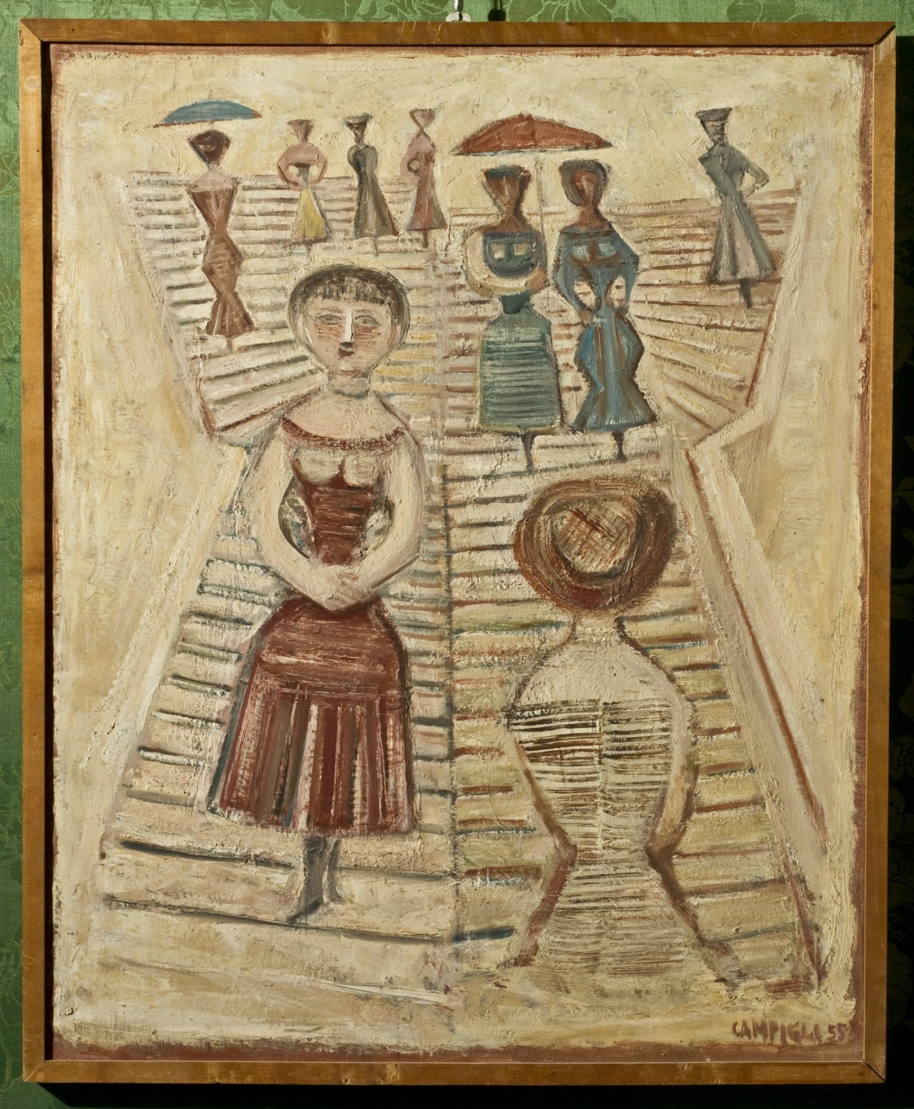 Scalinata, figure femminili (dipinto) di Ihlenfeld Max detto Campigli Massimo (sec. XX)
