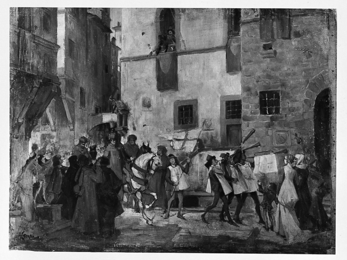 Il ritorno di Lorenzo il Magnifico da Napoli (dipinto) di Cecchi Adriano (secc. XIX/ XX)