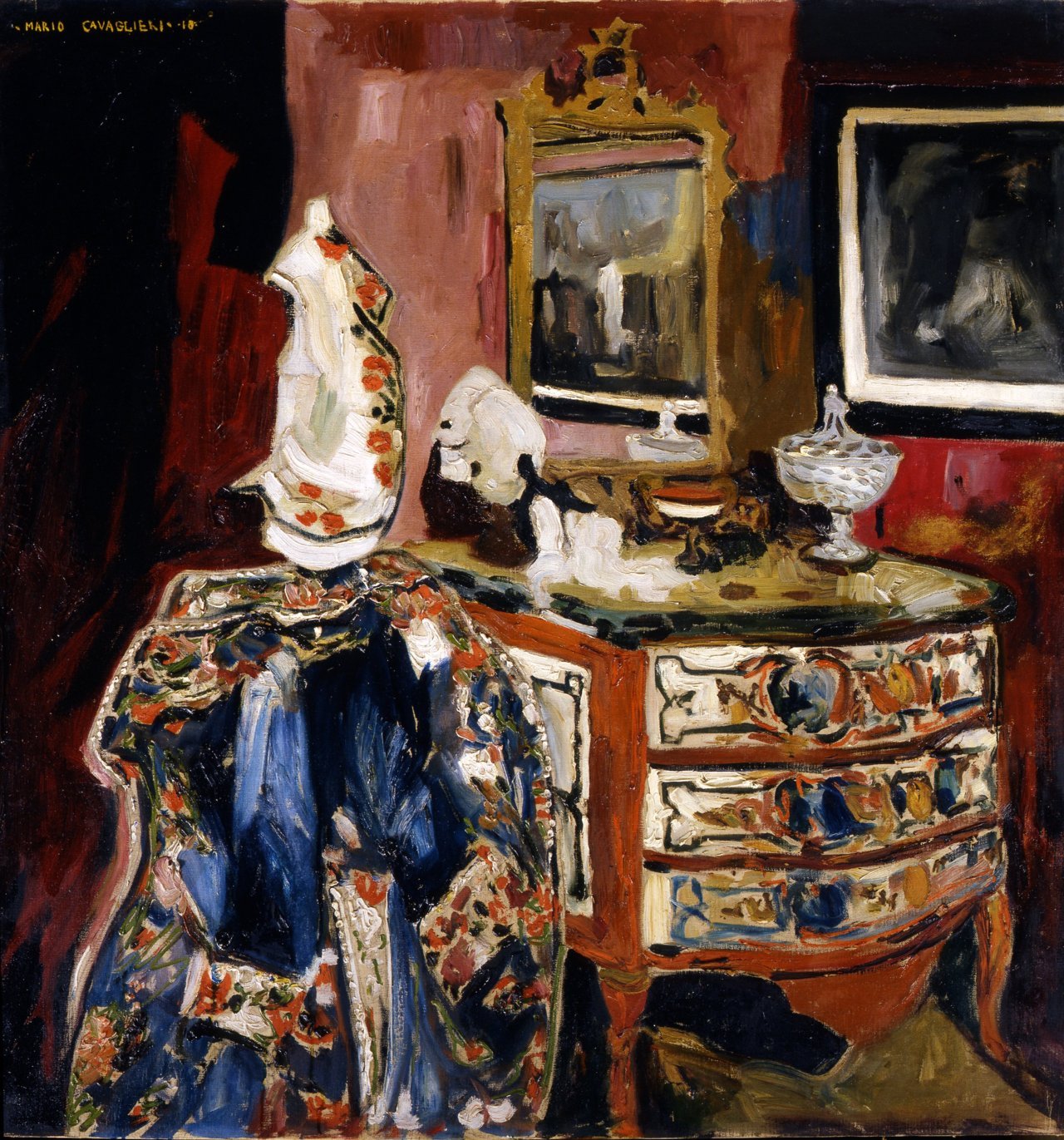 La mascherata, interno con figure (dipinto) di Cavaglieri Mario Oddone (sec. XX)