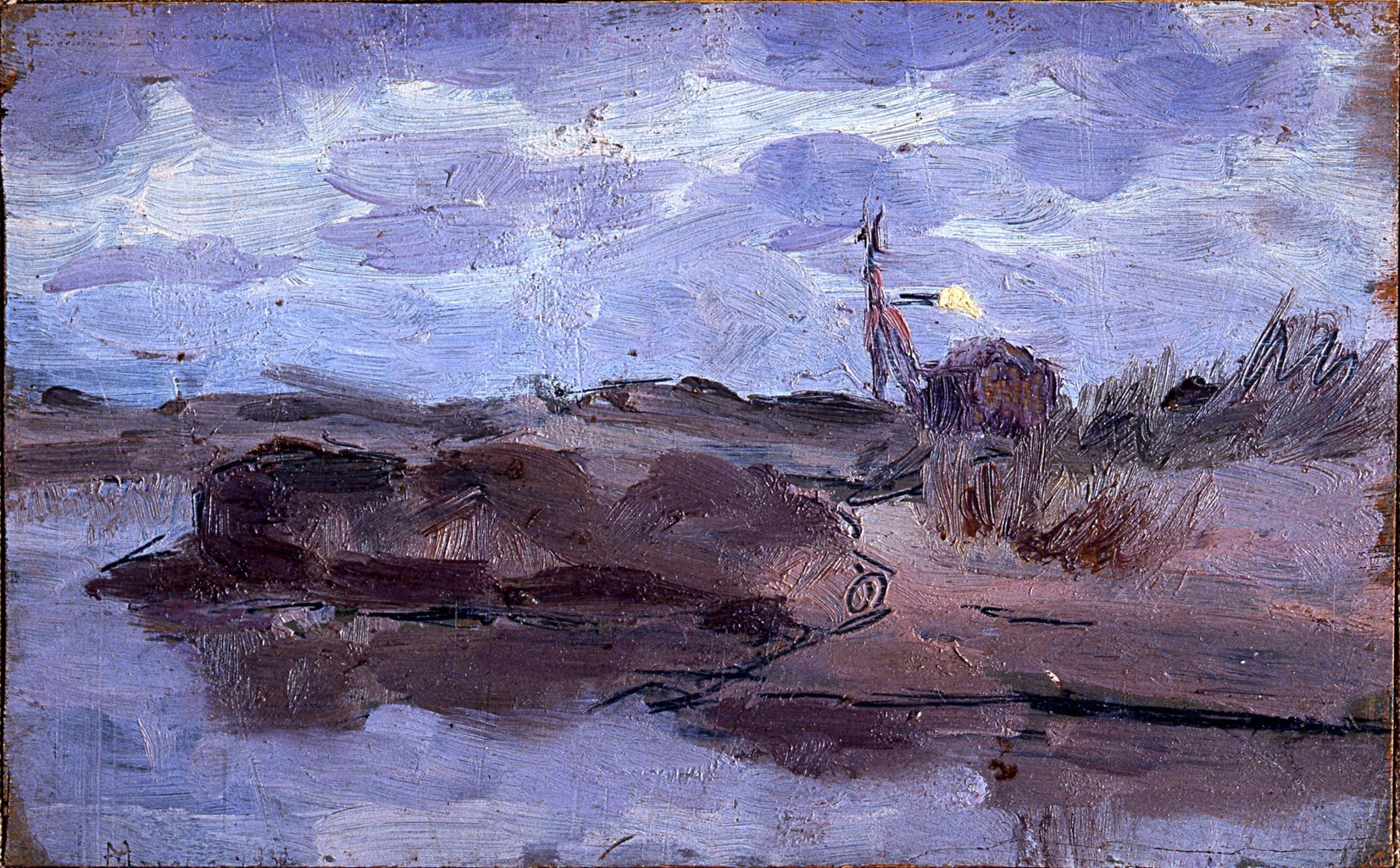 Crepuscolo sulla spiaggia (Bozzone) (dipinto) di Marcucci Mario (sec. XX)
