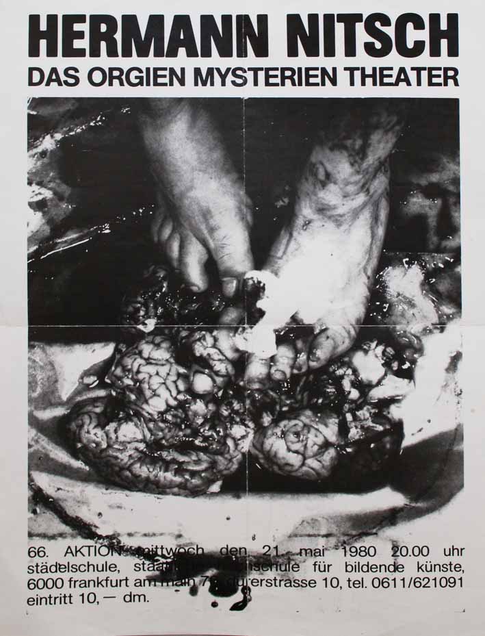 Piedi umani su sostanze corporee (manifesto) di Hermann Nitsch (attribuito) - ambito tedesco (seconda metà XX sec)