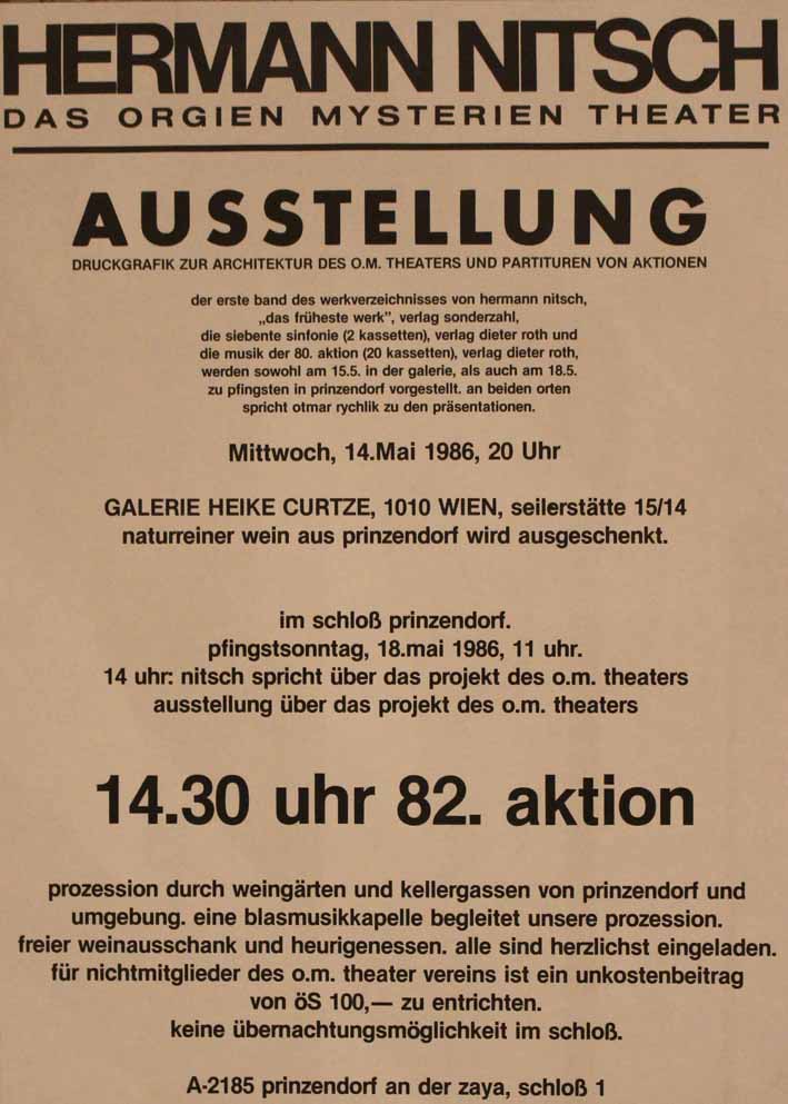 Annuncio della 82a azione di Hermann Nitsch (manifesto) di Hermann Nitsch (attribuito) - ambito austriaco (seconda metà XX sec)
