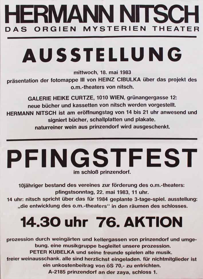 Immagine con l'annuncio della 76a azione di Hermann Nitsch (manifesto) di Hermann Nitsch (attribuito) - ambito austriaco (seconda metà XX sec)