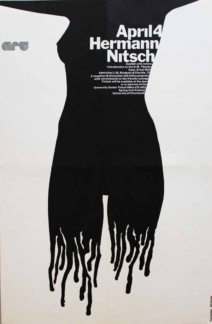 Disegno di silouhette di donna (manifesto) di Hermann Nitsch (attribuito) - ambito americano (seconda metà XX sec)