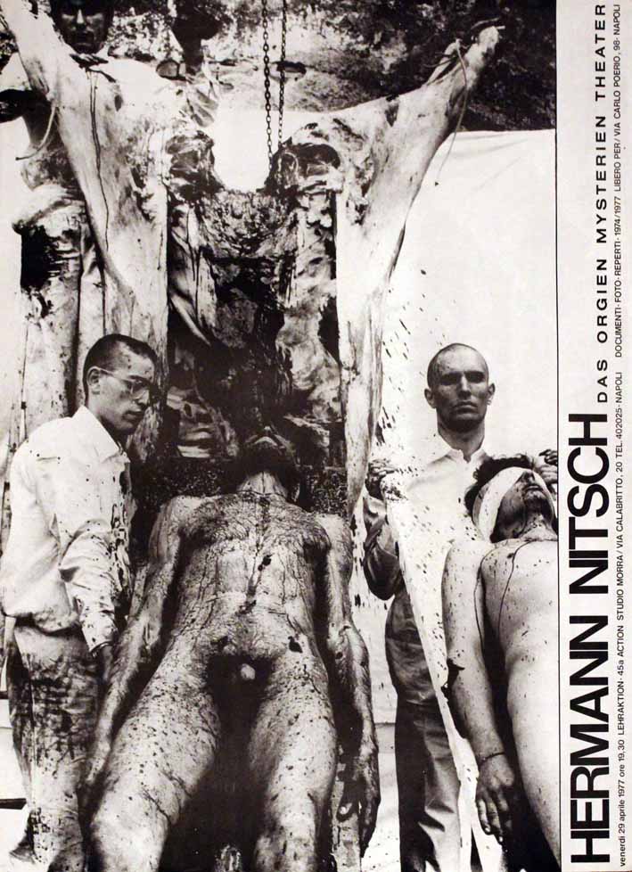 Quattro attori e un animale (manifesto) di Hermann Nitsch (attribuito) - ambito campano (seconda metà XX sec)