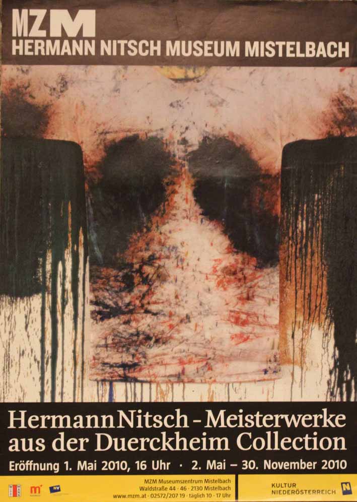 Immagine di un risultato di un'azione pittorica di Hermann Nitsch: pittura su camice e tela (manifesto) di Hermann Nitsch (attribuito) - ambito austriaco (prima metà XXI sec)