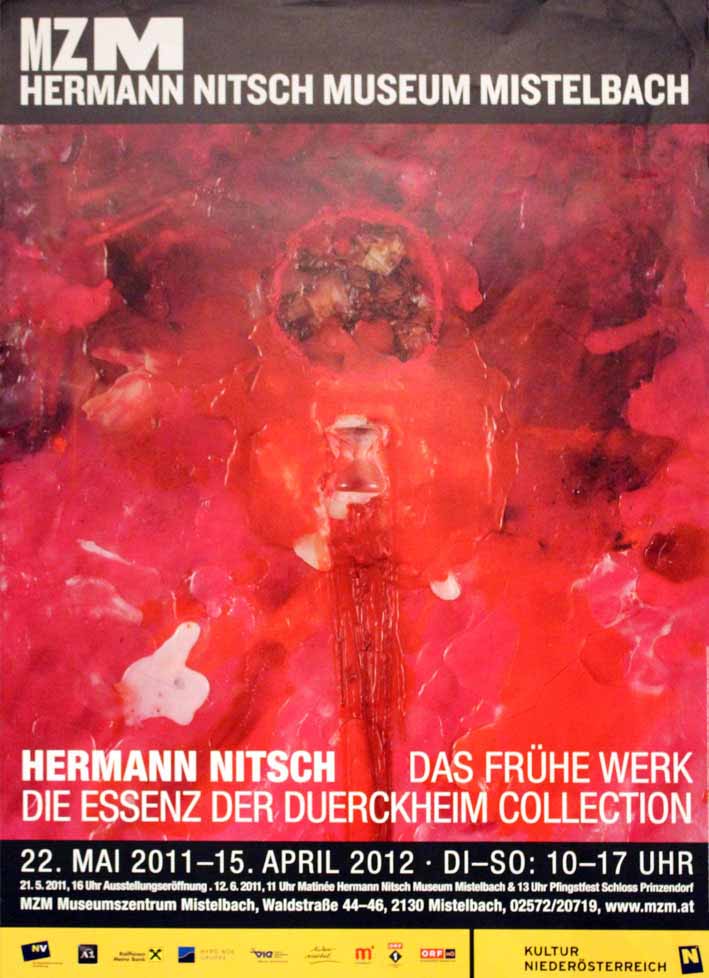 Immagine dettaglio di un'azione di Hermann Nitsch con aggiunta di pastello a cera (manifesto) di Hermann Nitsch (attribuito) - ambito austriaco (prima metà XXI sec)