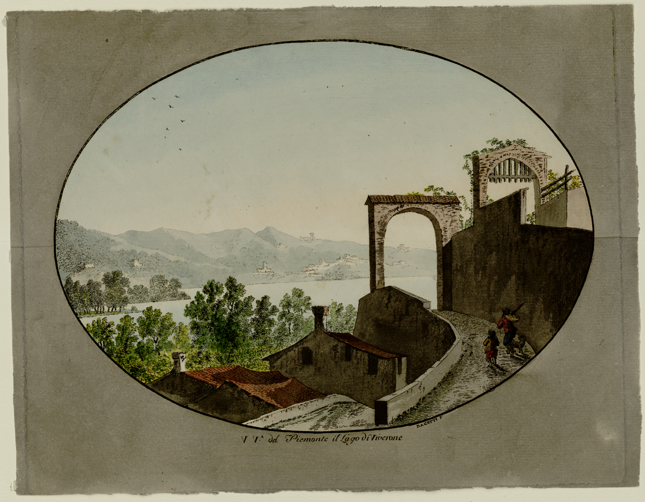 Quinta veduta del Lago di Viverone, veduta del Lago di Viverone (stampa) di Bagetti Giuseppe Pietro (ultimo quarto sec. XVIII)