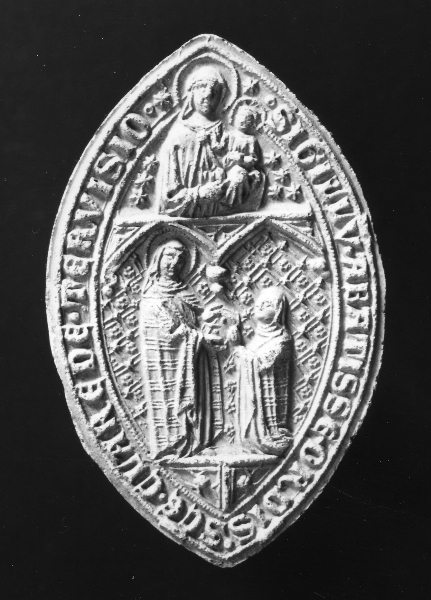 Madonna con Bambino e Santa Chiara (calco di sigillo) di Lelli Oronzio (bottega) (ultimo quarto sec. XIX)