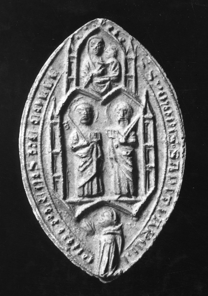 Madonna con Bambino, San Faustina, San Giovita (calco di sigillo) di Lelli Oronzio (bottega) (ultimo quarto sec. XIX)