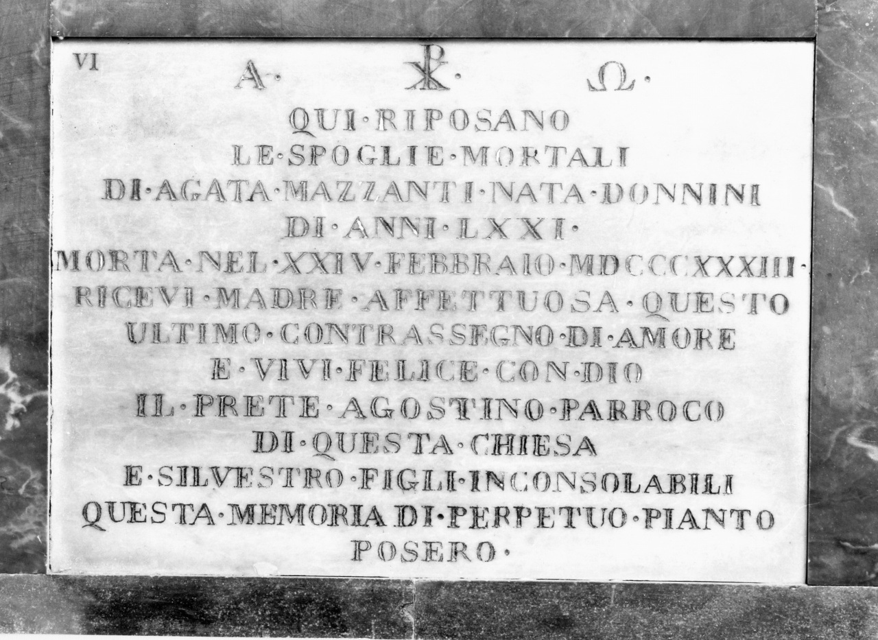 Lastra tombale di Agata Mazzanti, iscrizione (lastra tombale) - produzione toscana (sec. XIX)