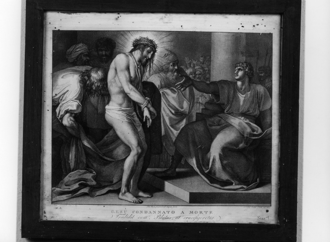 Gesù condannato a morte, stazione I: Gesù condannato a morte (stampa, serie) di Pera Giuseppe, Sabatelli Luigi, Cecchi Giovan Battista (sec. XIX)