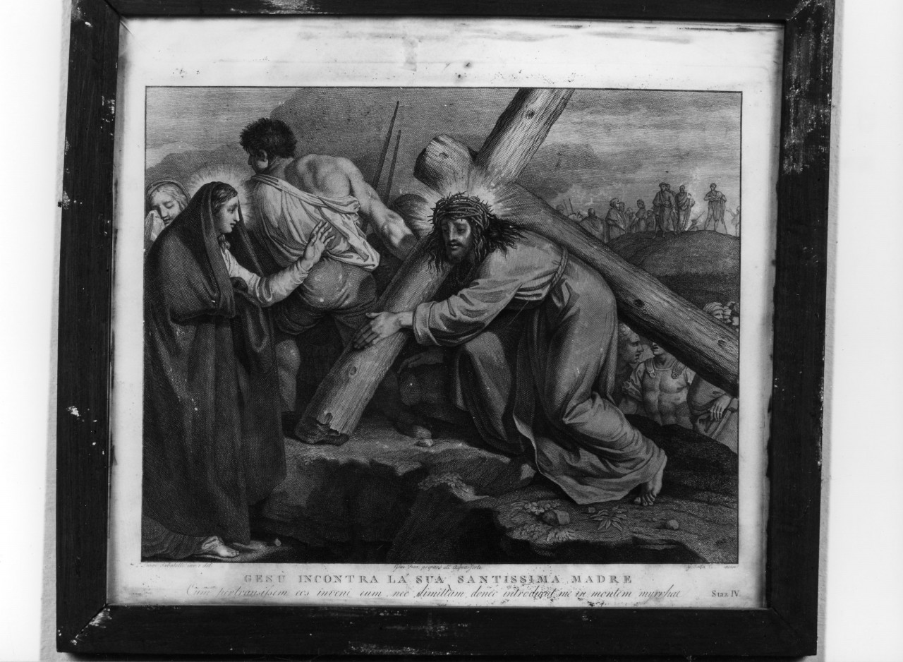 Gesù incontra la sua santissima madre, stazione IV: Gesù incontra la Madonna (stampa, serie) di Pera Giuseppe, Sabatelli Luigi, Cecchi Giovan Battista (sec. XIX)