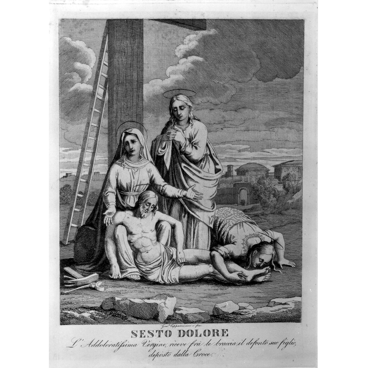 compianto sul Cristo morto (stampa, serie) di Capparoni Giuseppe (sec. XIX)
