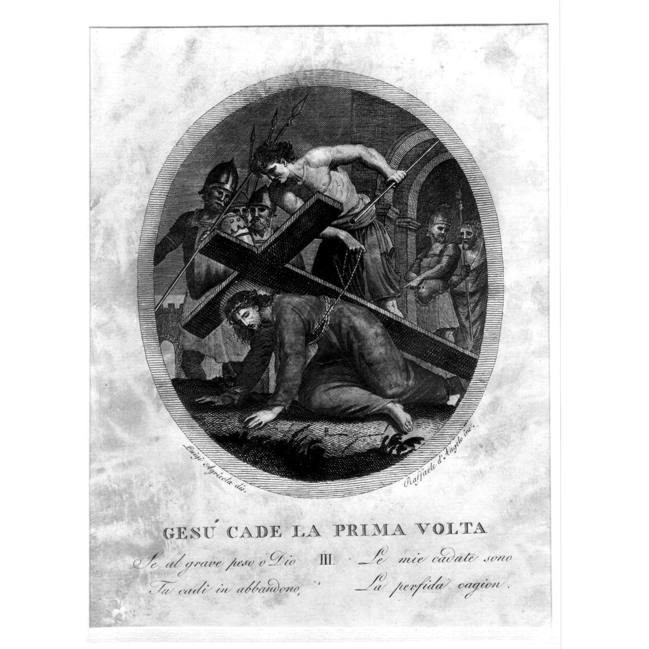 stazione III: Gesù cade sotto la croce la prima volta (stampa) di Agricola Luigi, D'Angelo Raffaele (fine sec. XVIII)