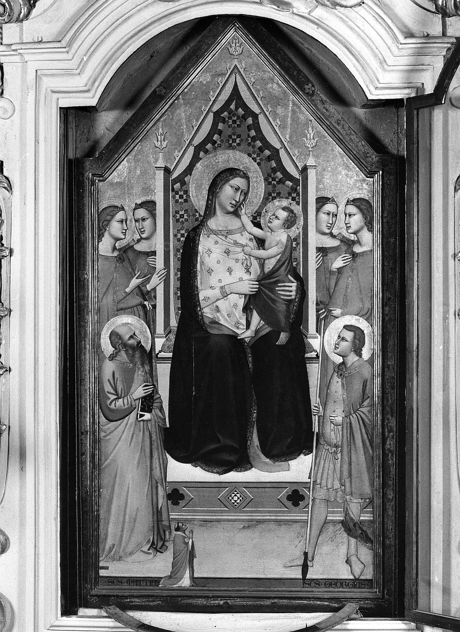 Madonna in trono con Bambino tra i Santi Giorgio e Matteo e donatore (dipinto) di Daddi Bernardo (cerchia) (sec. XIV)