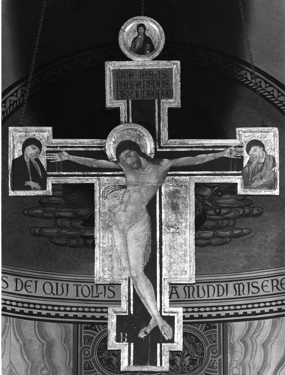 crocifissione di Cristo con la Madonna e San Giovanni Evangelista (croce dipinta) - ambito fiorentino (fine sec. XIII)