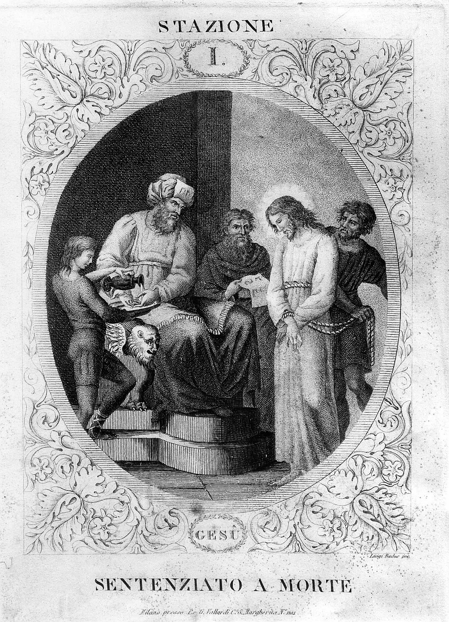 stazione I: Gesù condannato a morte (stampa) di Rados Luigi (prima metà sec. XIX)