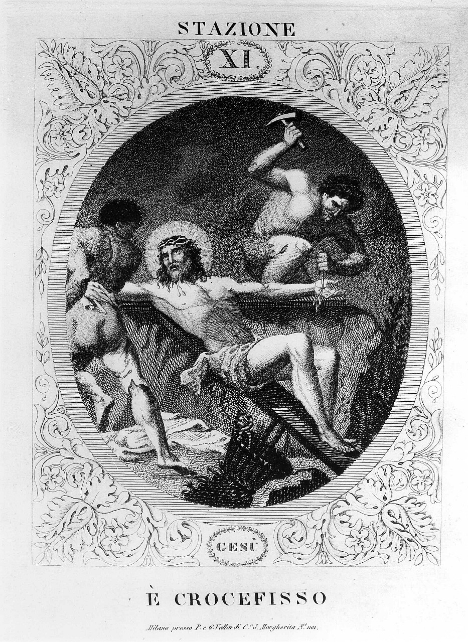 stazione XI: Gesù inchiodato alla croce (stampa) di Rados Luigi (prima metà sec. XIX)