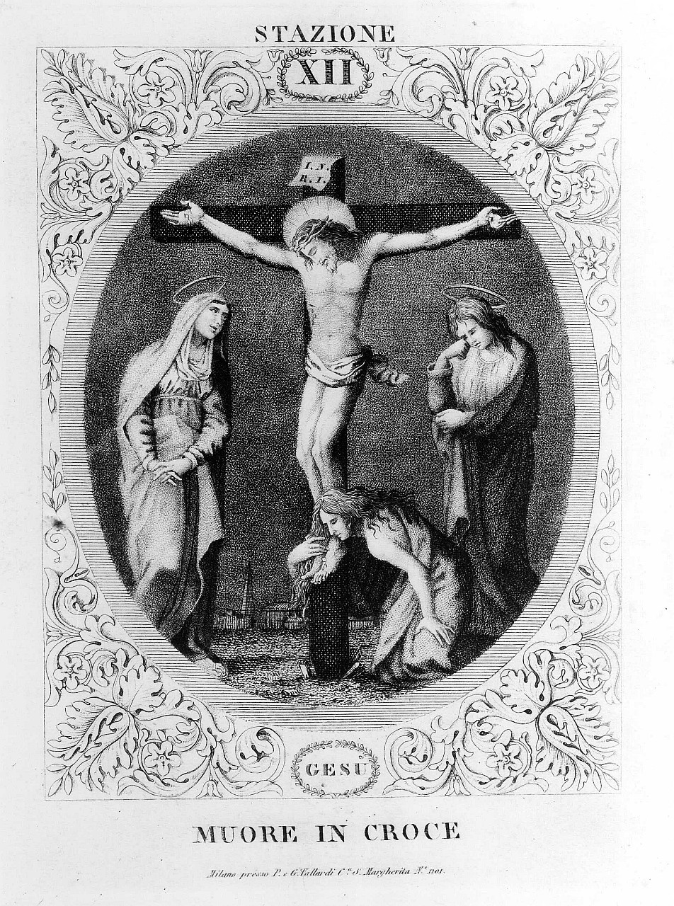 stazione XII: Gesù innalzato e morto in croce (stampa) di Rados Luigi (prima metà sec. XIX)