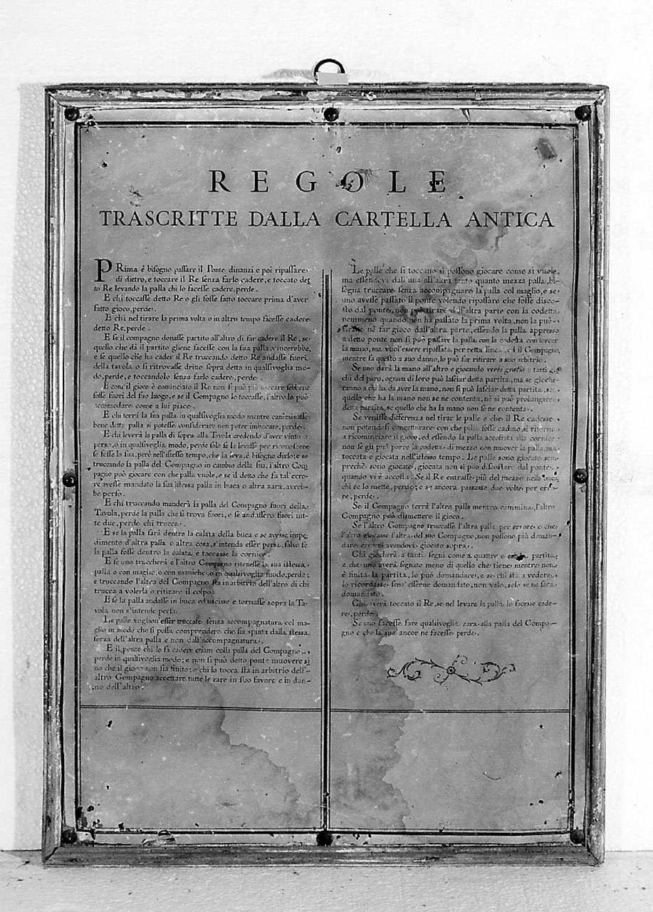 Regole trascritte dalla cartella antica, iscrizione (stampa) - produzione toscana (seconda metà sec. XIX)