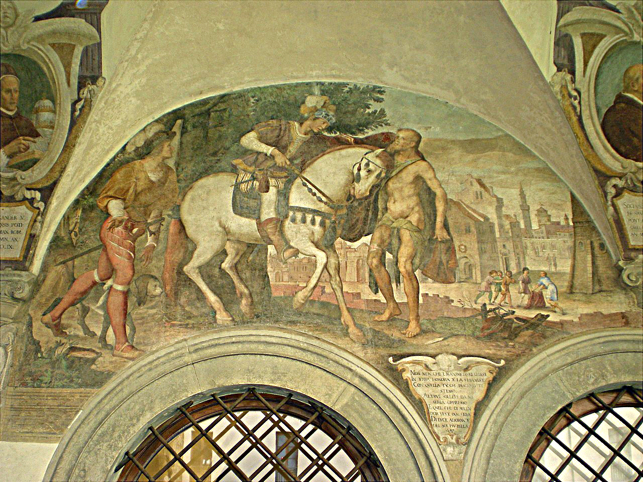 San Francesco d'Assisi dona il mantello al povero cavaliere (dipinto murale) di Ligozzi Jacopo (inizio sec. XVII)