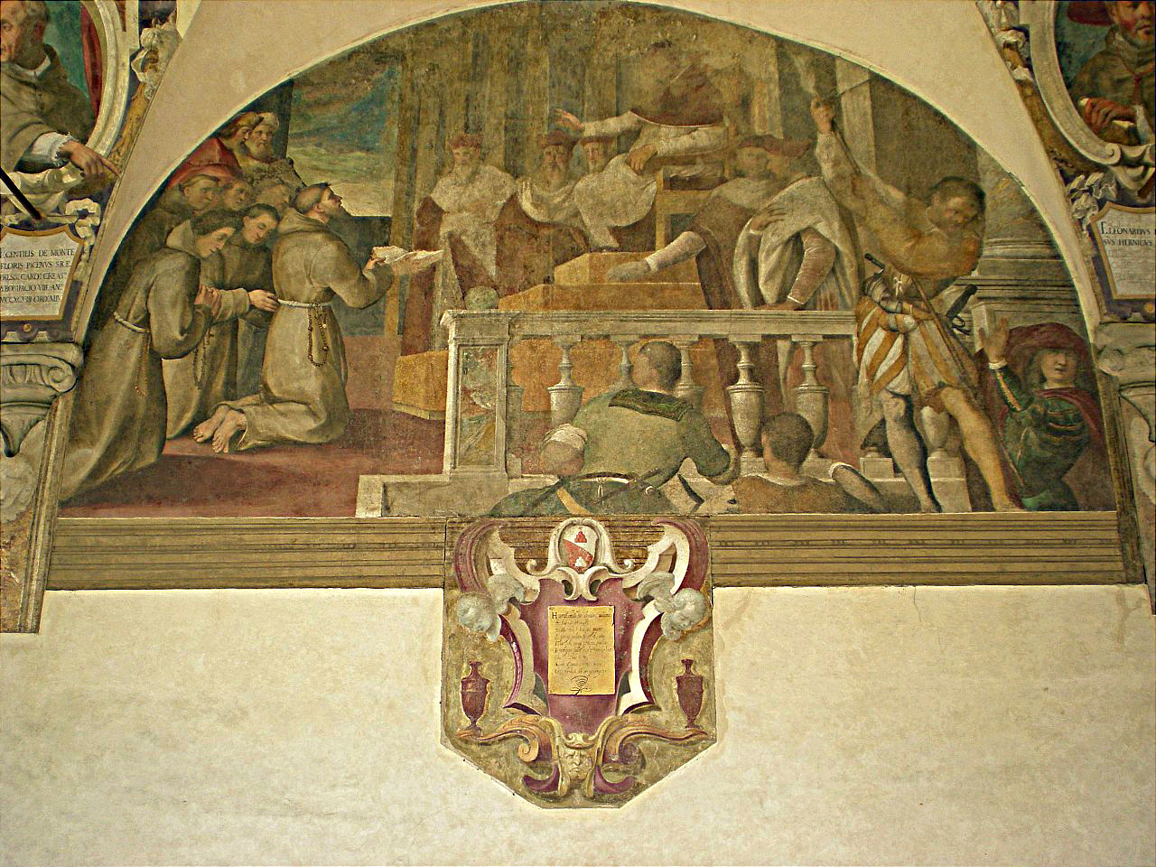 San Francesco d'Assisi predica davanti a papa Onorio III (dipinto murale) di Ligozzi Jacopo (secc. XVI/ XVII)