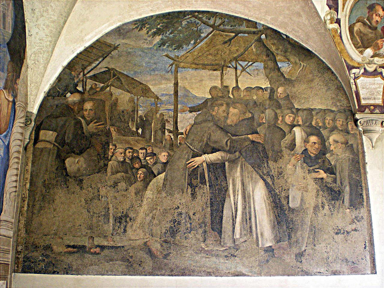 Il capitolo delle stuoie, incontro tra San Francesco e San Domenico (dipinto murale) di Ligozzi Jacopo (secc. XVI/ XVII)