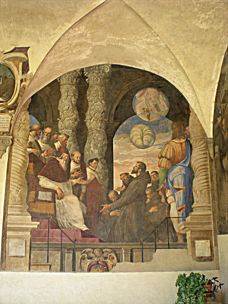 papa Innocenzo II approva la Regola francescana (dipinto murale) di Ligozzi Jacopo (fine/ inizio secc. XVI/ XVII)