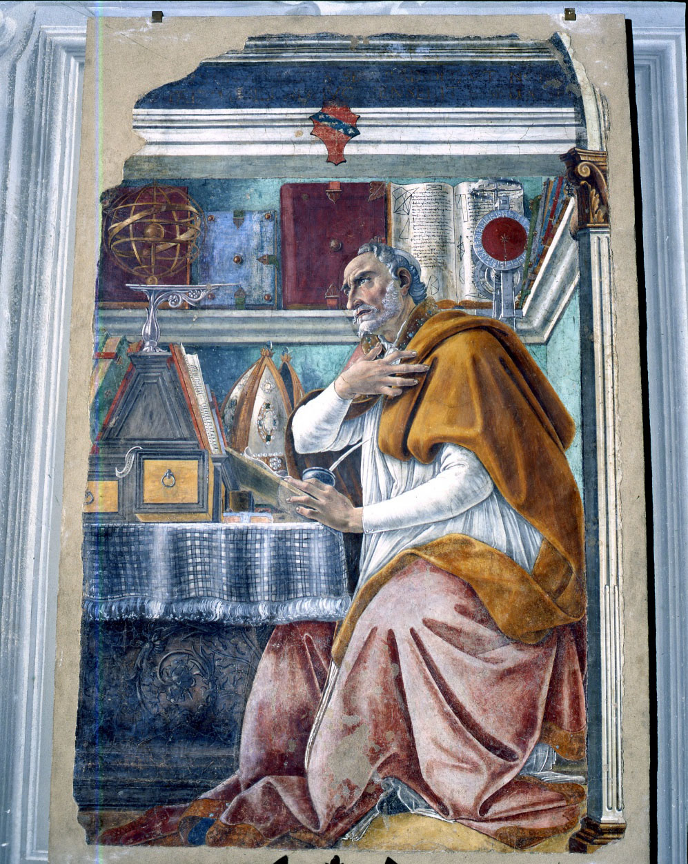 Sant'Agostino in cattedra (dipinto murale staccato) di Filipepi Alessandro detto Botticelli (ultimo quarto sec. XV)