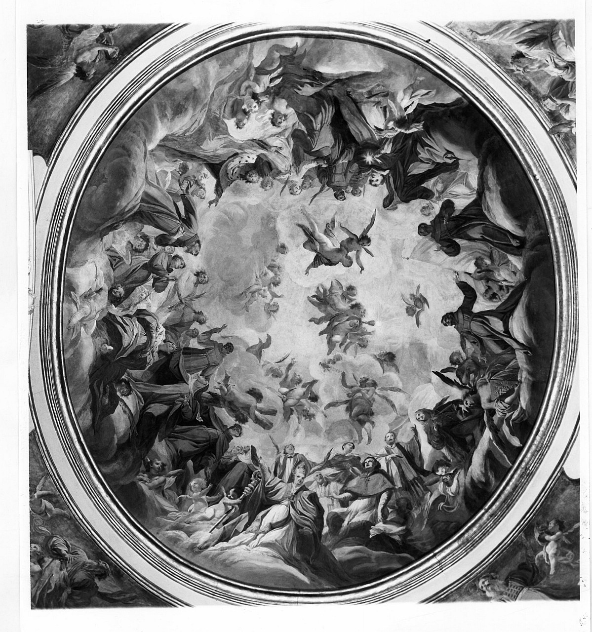gloria di Santi francescani (dipinto murale) di Del Pace Ranieri (sec. XVIII)