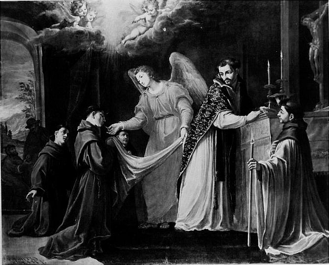 San Bonaventura riceve la comunione da un angelo (dipinto) di Boschi Fabrizio (prima metà sec. XVII)