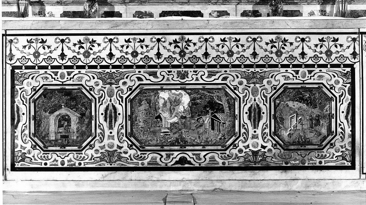 episodi della vita di San Francesco d'Assisi (paliotto - a pannello scenografico) di Ligozzi Jacopo - bottega fiorentina (fine/ inizio secc. XVI/ XVII)
