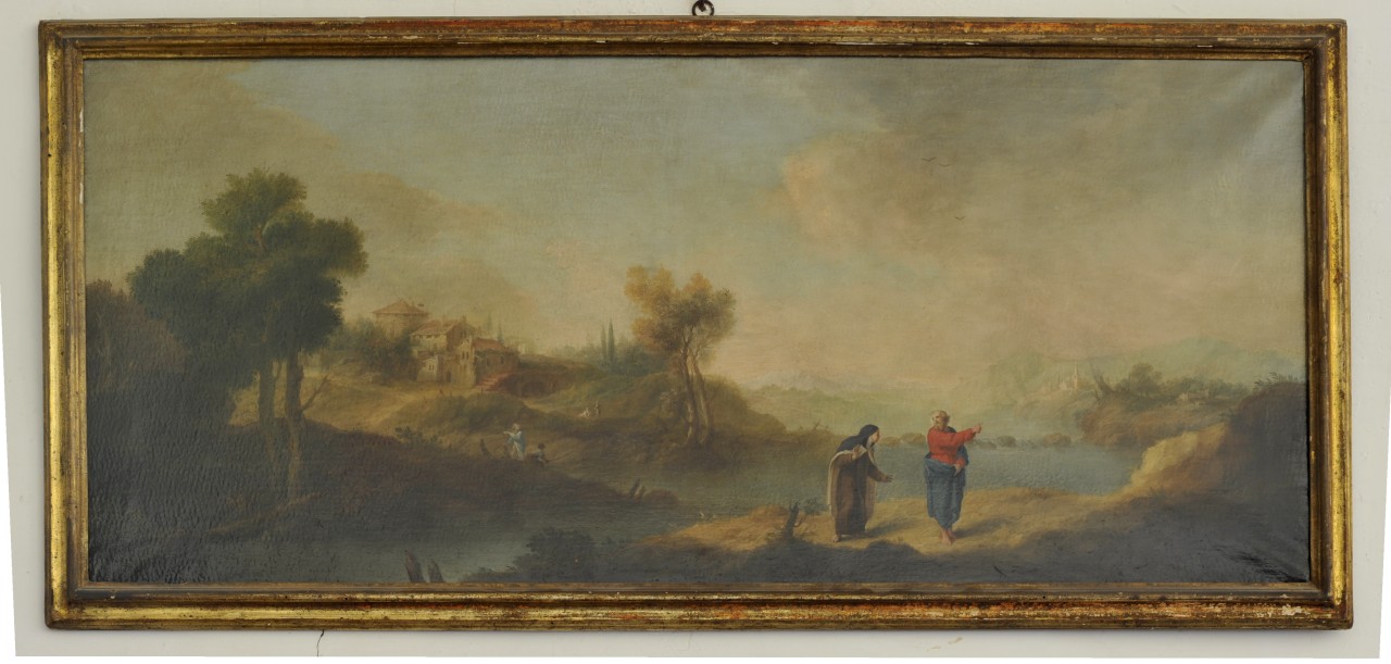 paesaggio con Santa Teresa che incontra Cristo (dipinto) di Contestabili Niccolò (sec. XVIII)